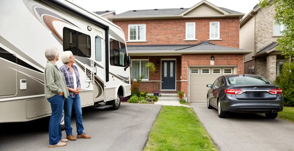 Couple québécois discutant devant leurs véhicules familiaux (assurance véhicule Québec)