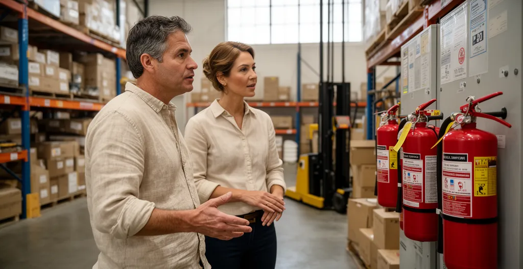 Gestionnaires évaluant la cartographie des risques dans un entrepôt québécois